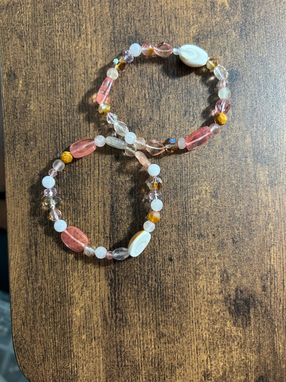 Handcrafted Pink & Gold Beaded Stretch Bracelet Set